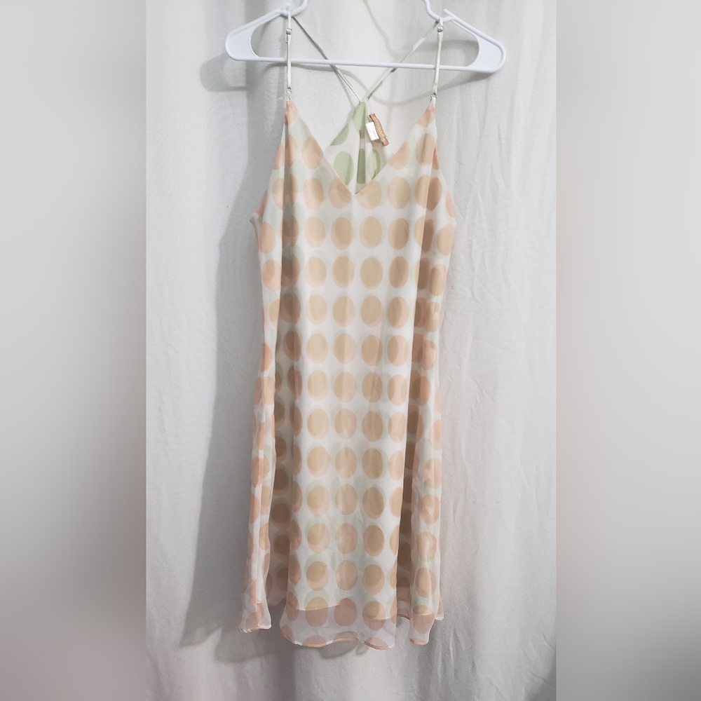 Sensara XL Polka Dot Slip Dress Sheer Chiffon Pastel Peach Green Y2K Retro